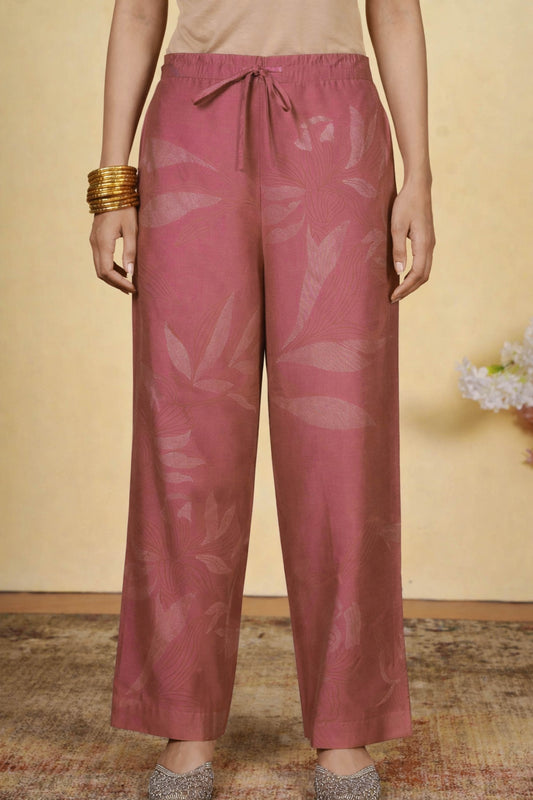 Chanderi Solid Dusty Pink Straight Trousers