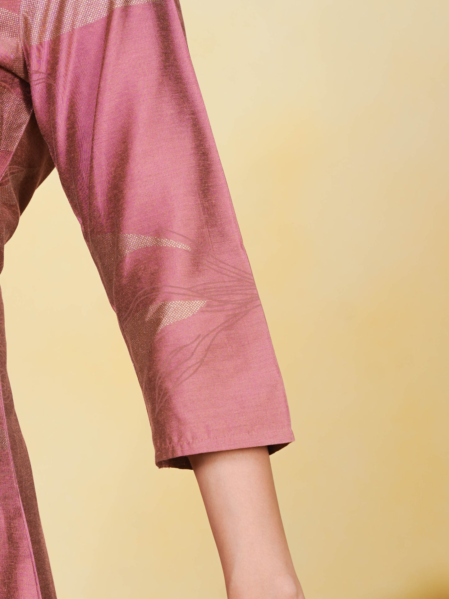 Chanderi Gold foil Flared Dusty Pink Kurta
