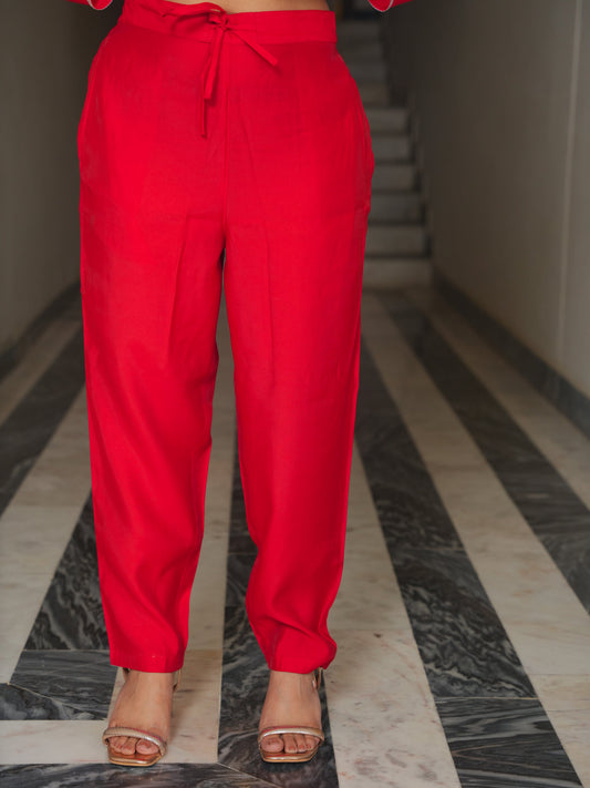 Roman silk Solid Red Trousers