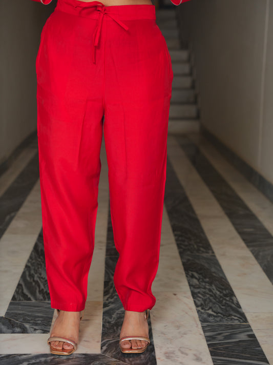 Chanderi Solid Red Trousers