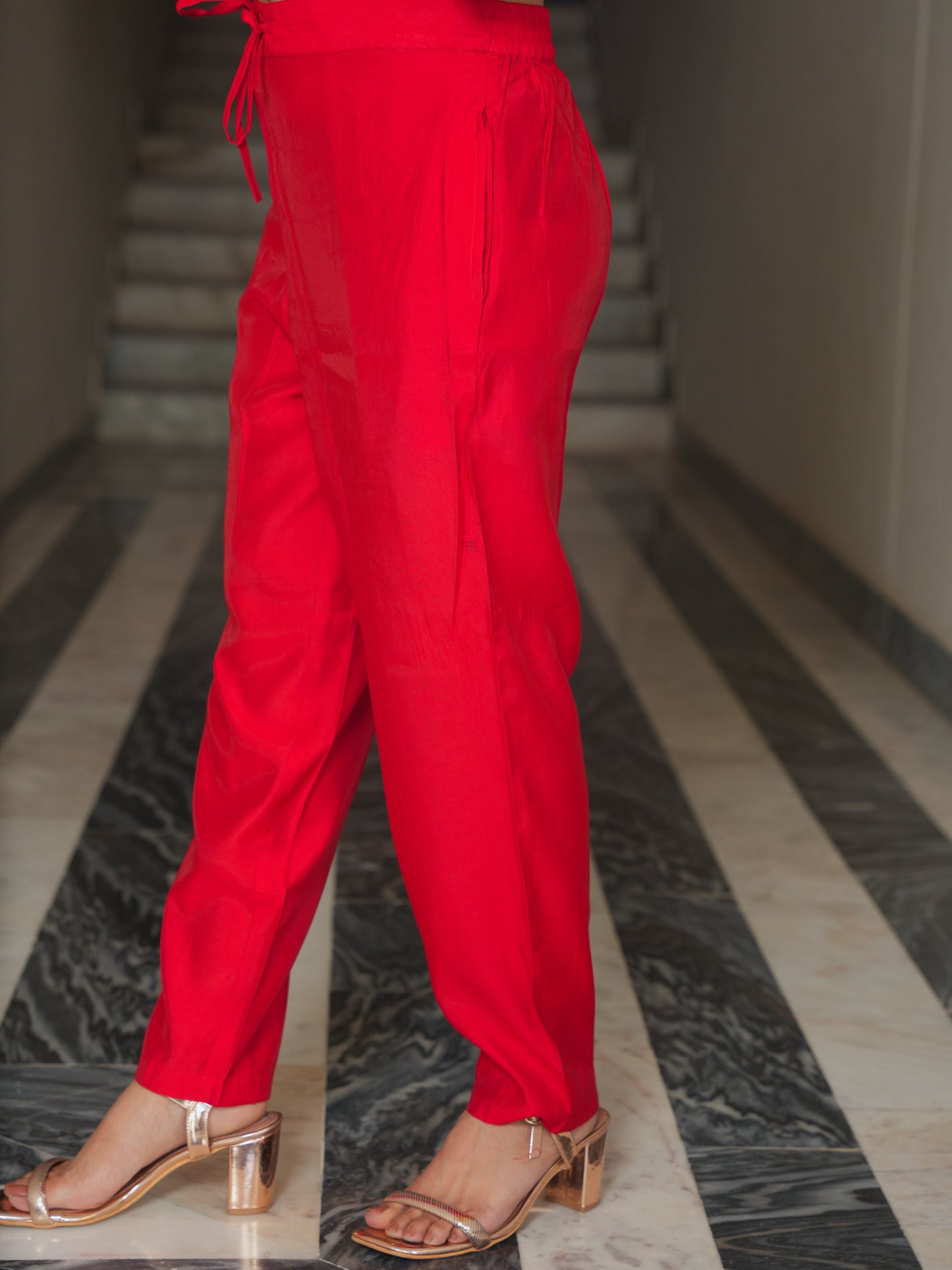 Roman silk Solid Red Trousers