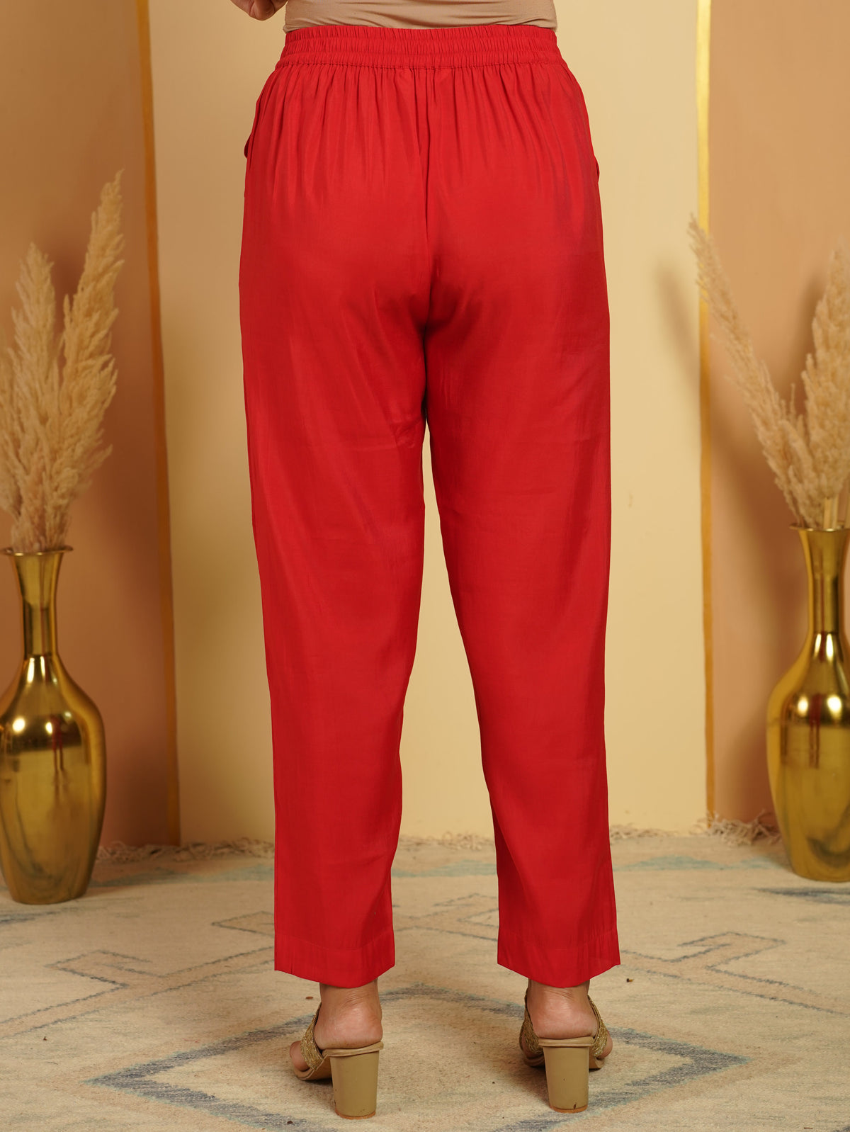 Embroidered Chanderi Solid Red Kurta