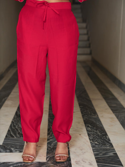 Chanderi Solid Red Trousers