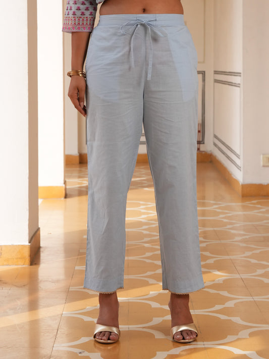 Soft Cotton Solid Baby Blue Trousers