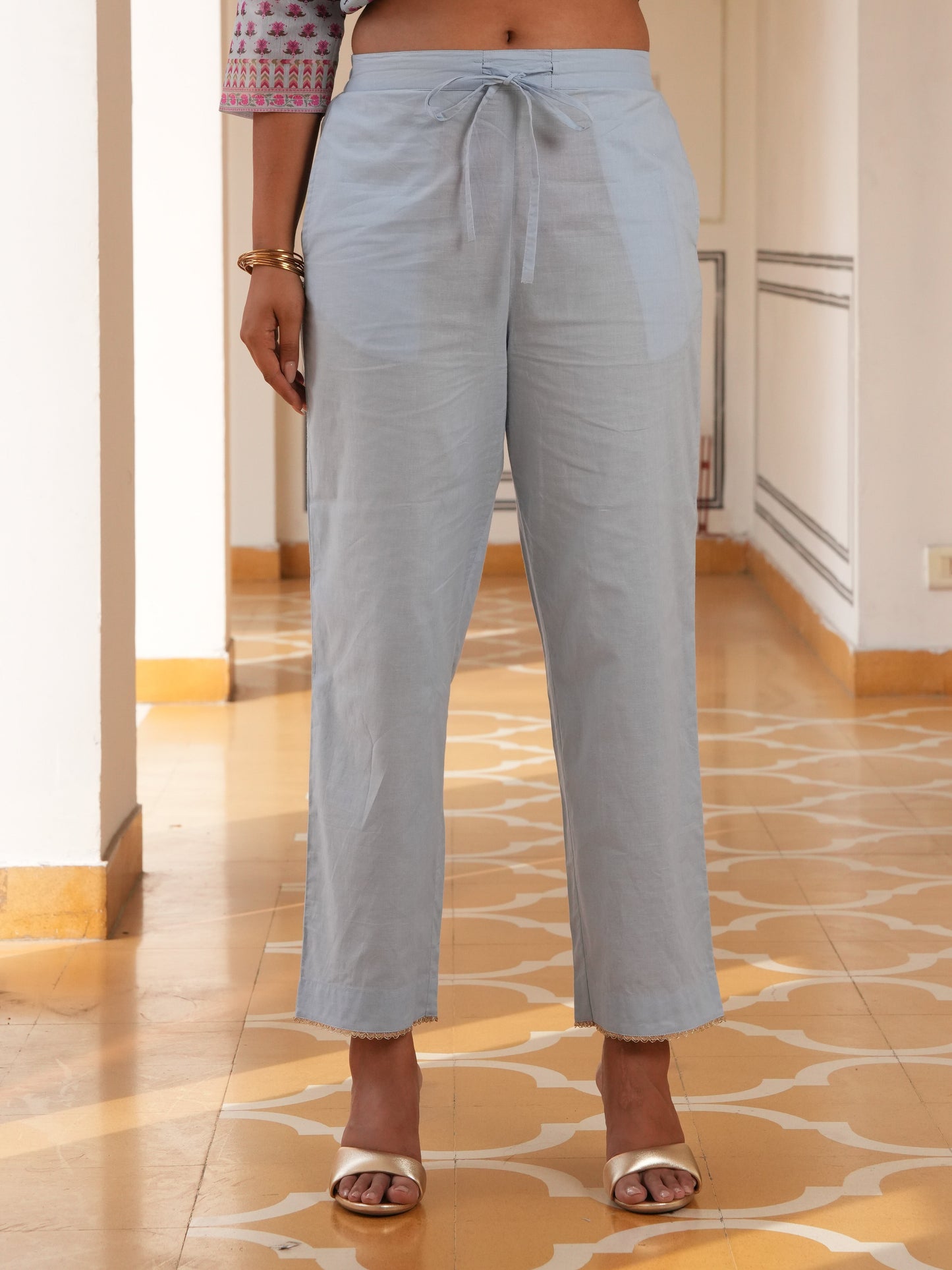 Soft Cotton Solid Baby Blue Trousers
