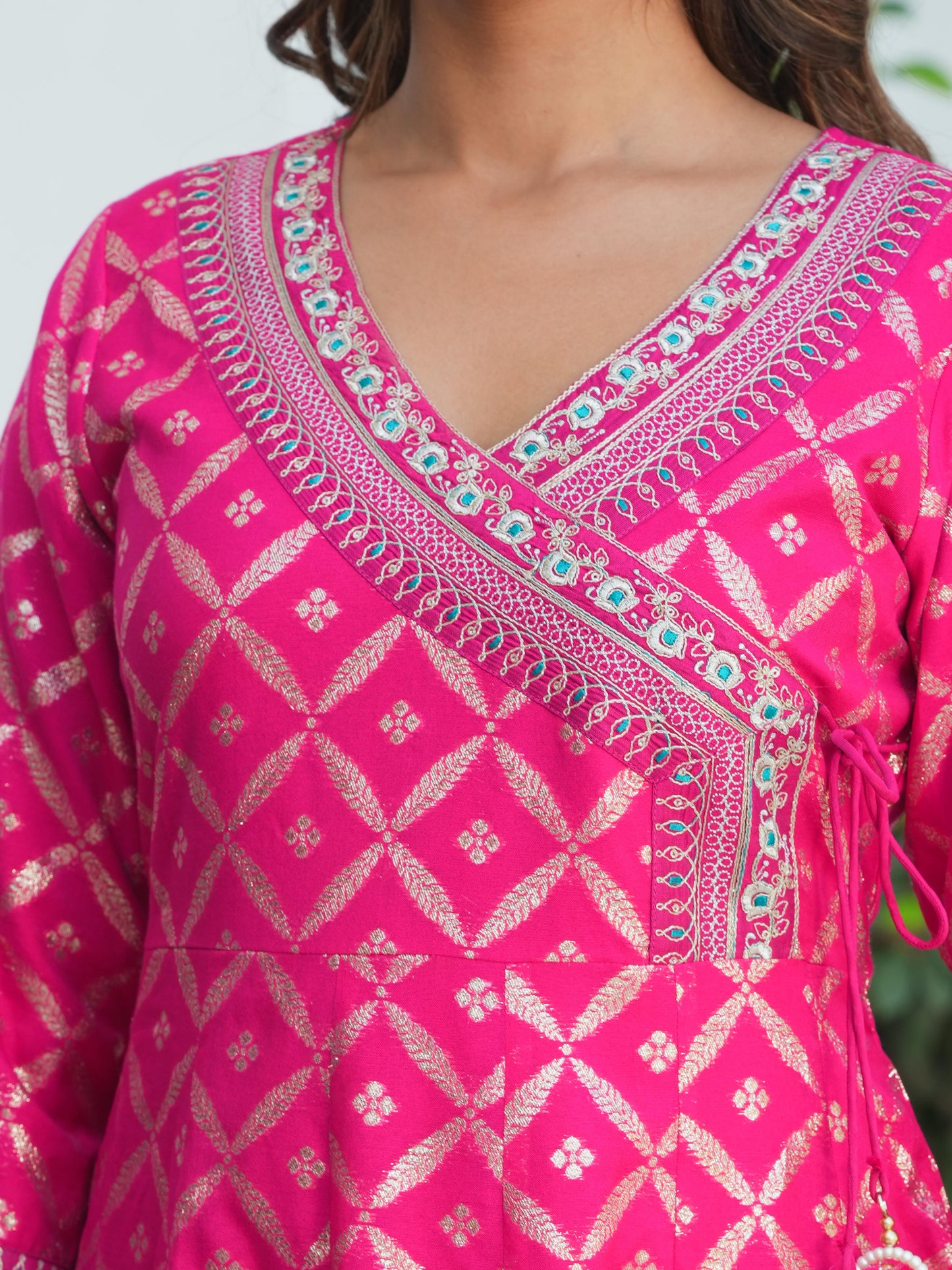 Embroidered Jacquard Solid Anarkali Dark Pink Kurta