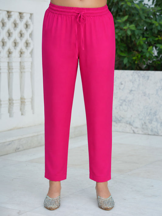 Crepe Solid Dark Pink Trousers