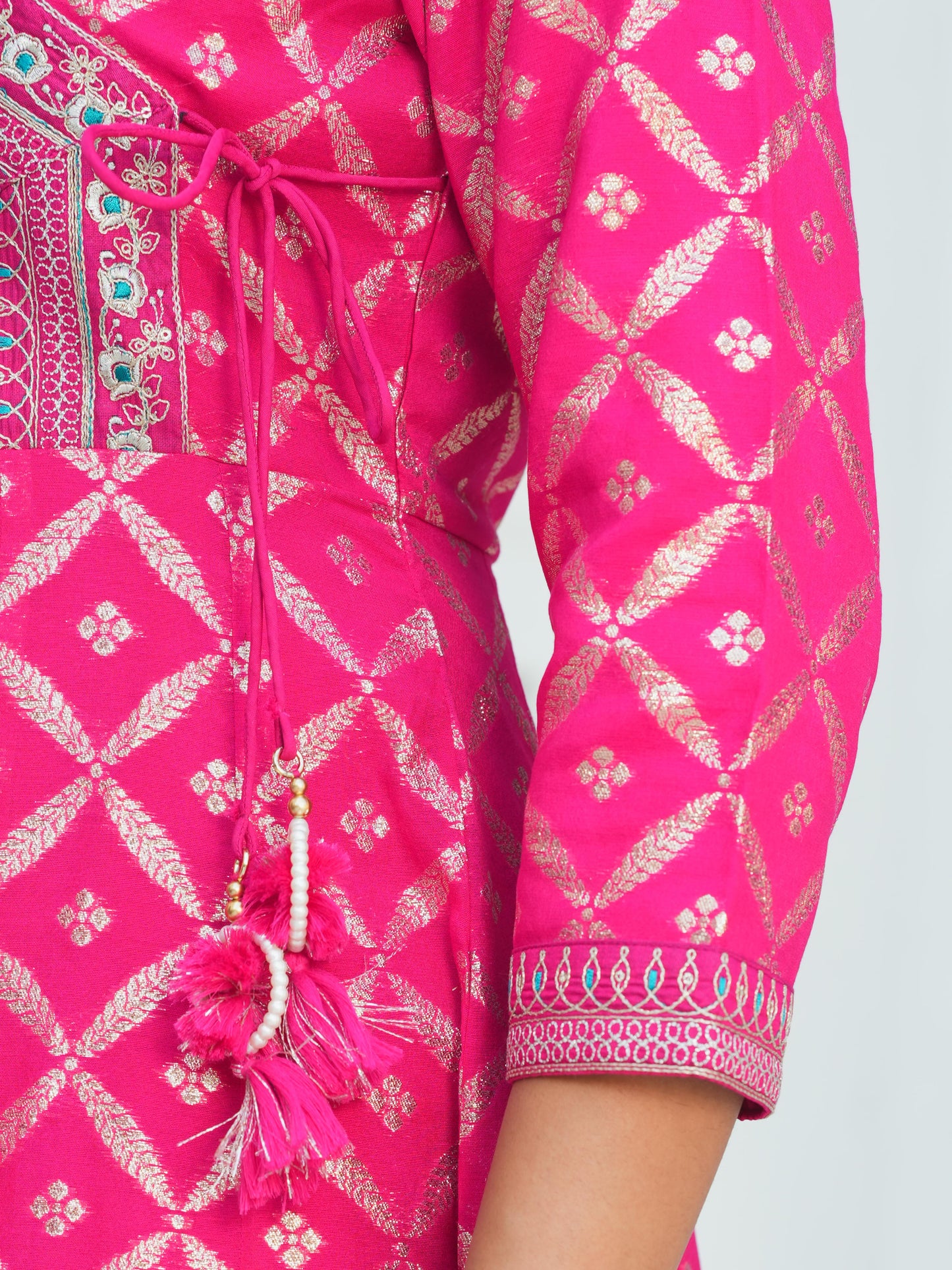 Embroidered Jacquard Solid Anarkali Dark Pink Kurta