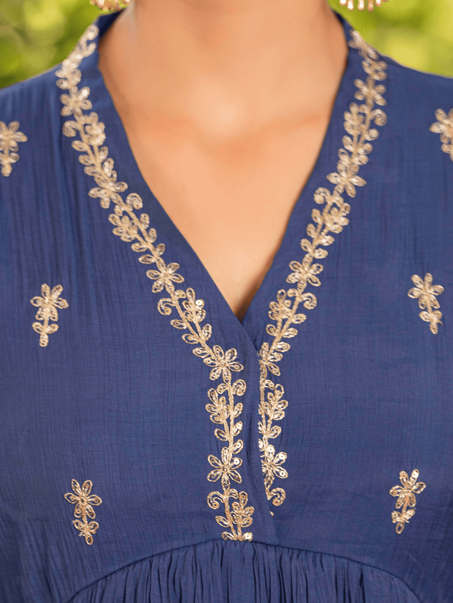 Embroidered Blended Silk Solid Anarkali Royal Blue Kurta