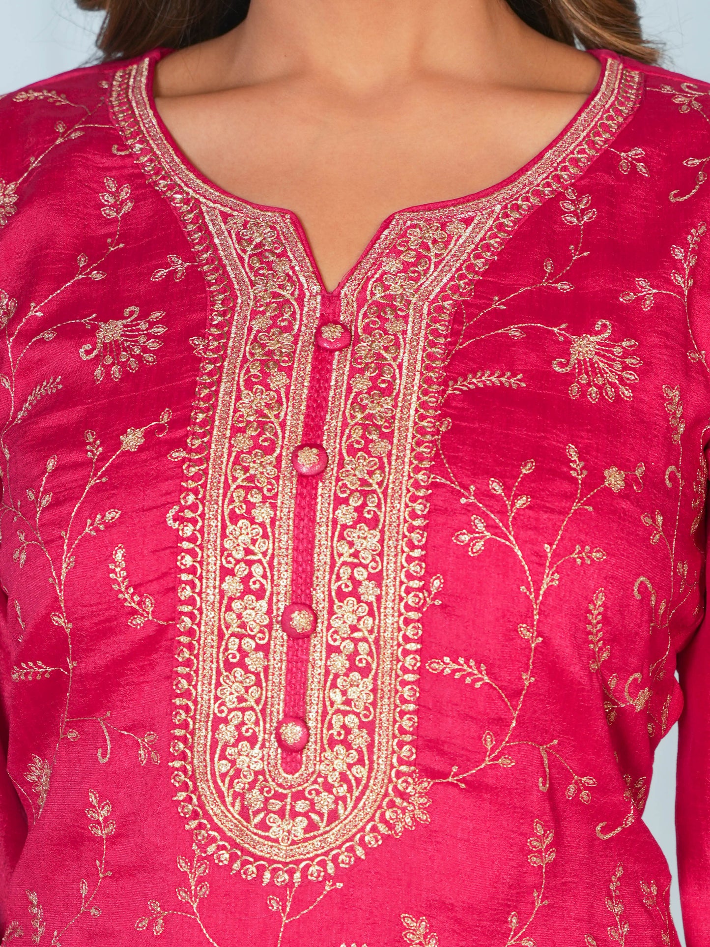Embroidered Poly Silk Solid Dark Pink Kurta