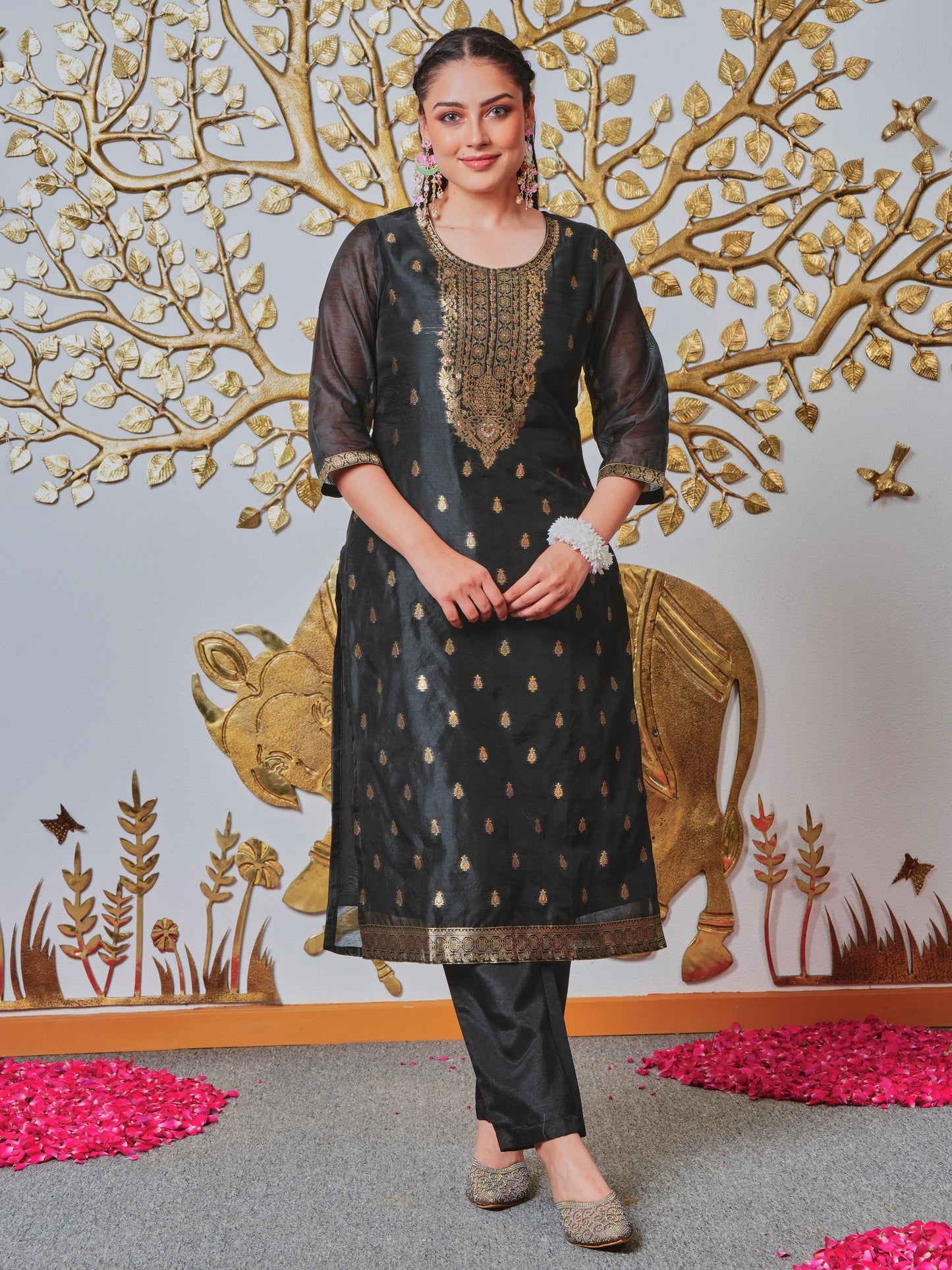 Jacquard Solid Black Kurta