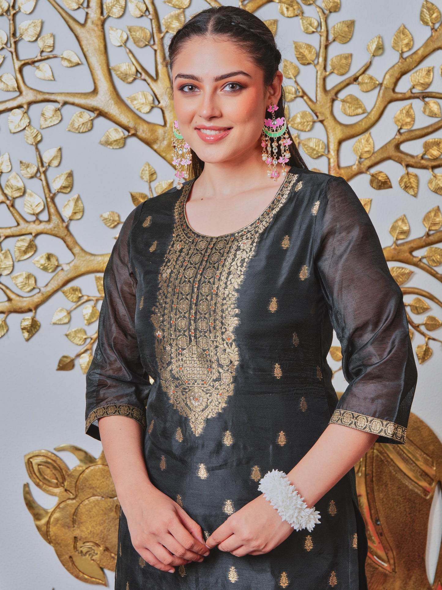 Jacquard Solid Black Kurta