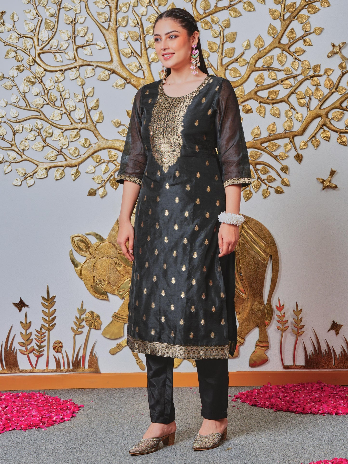 Jacquard Solid Black Kurta
