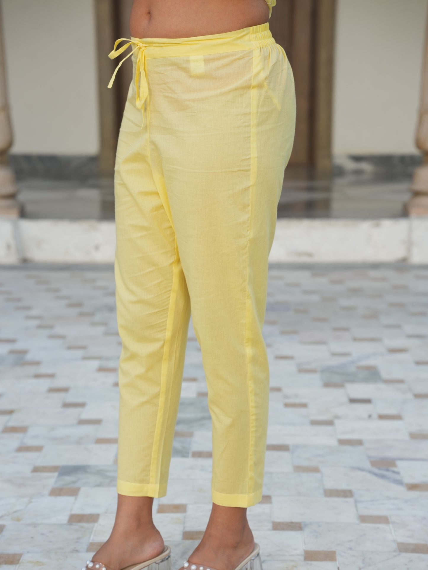 Natural Cotton Solid Yellow Trousers
