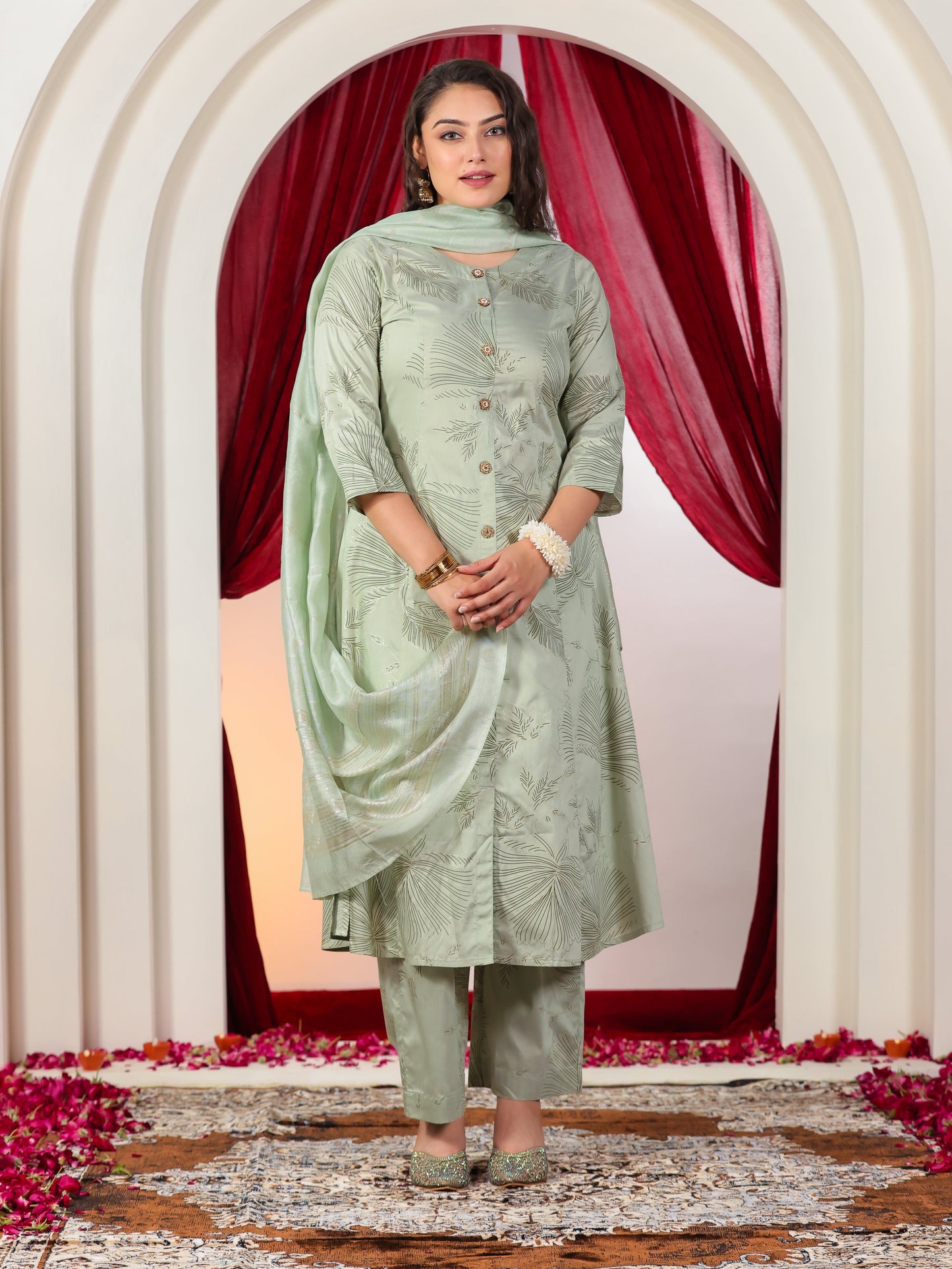 Blended Silk Solid Sage Green Dupatta