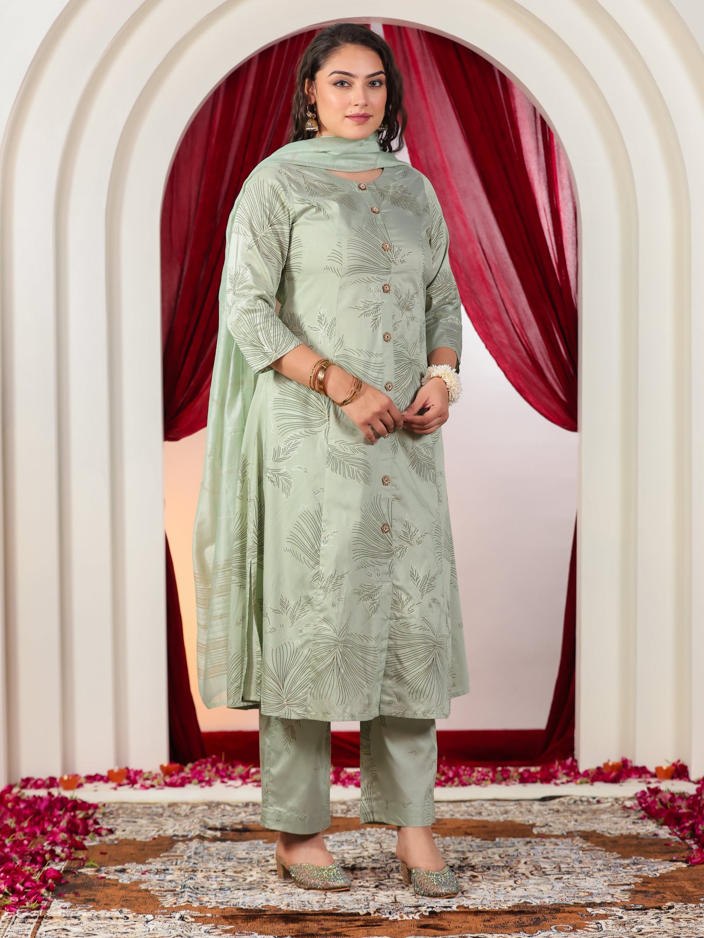 Blended Silk Solid Sage Green Dupatta