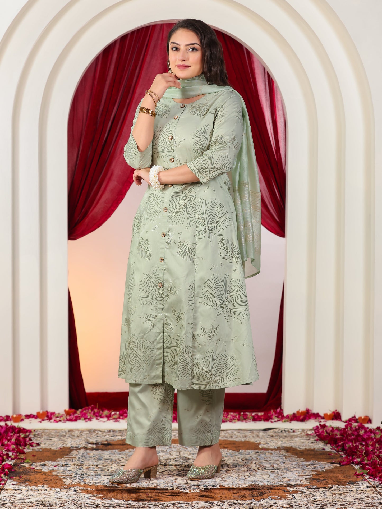 Blended Silk Solid Sage Green Dupatta
