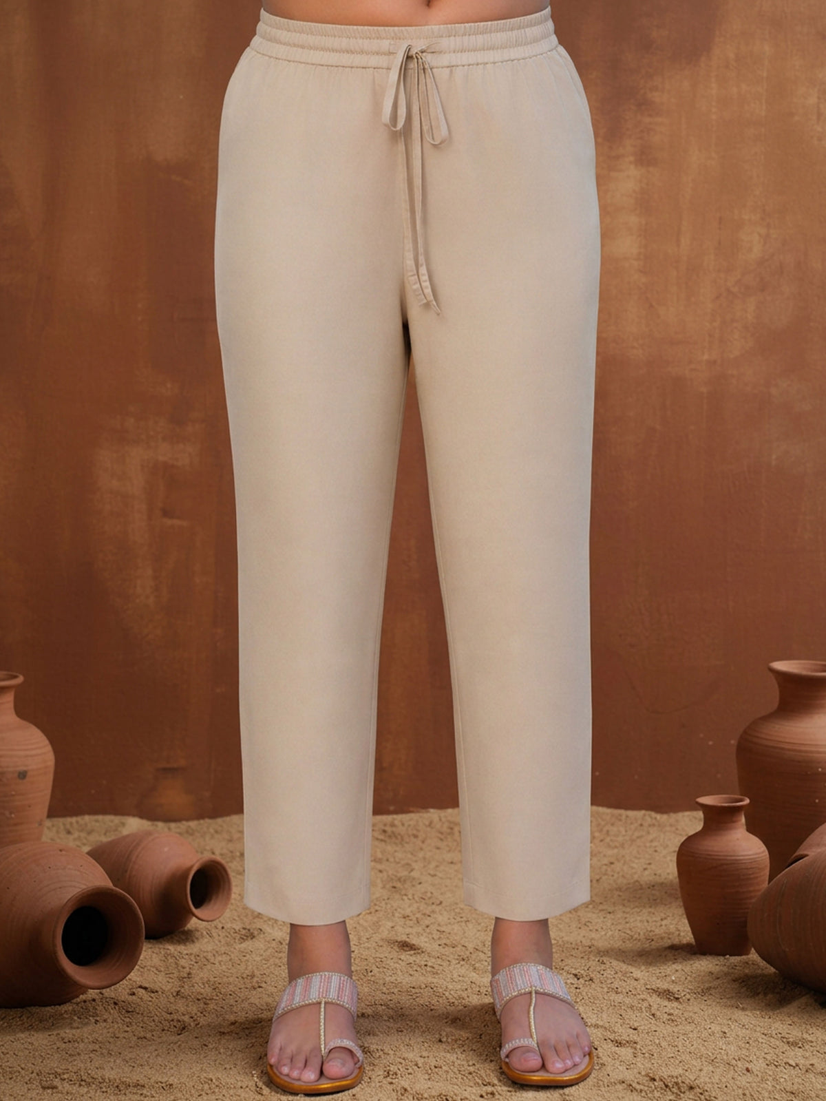 Chanderi Solid Sand Trousers