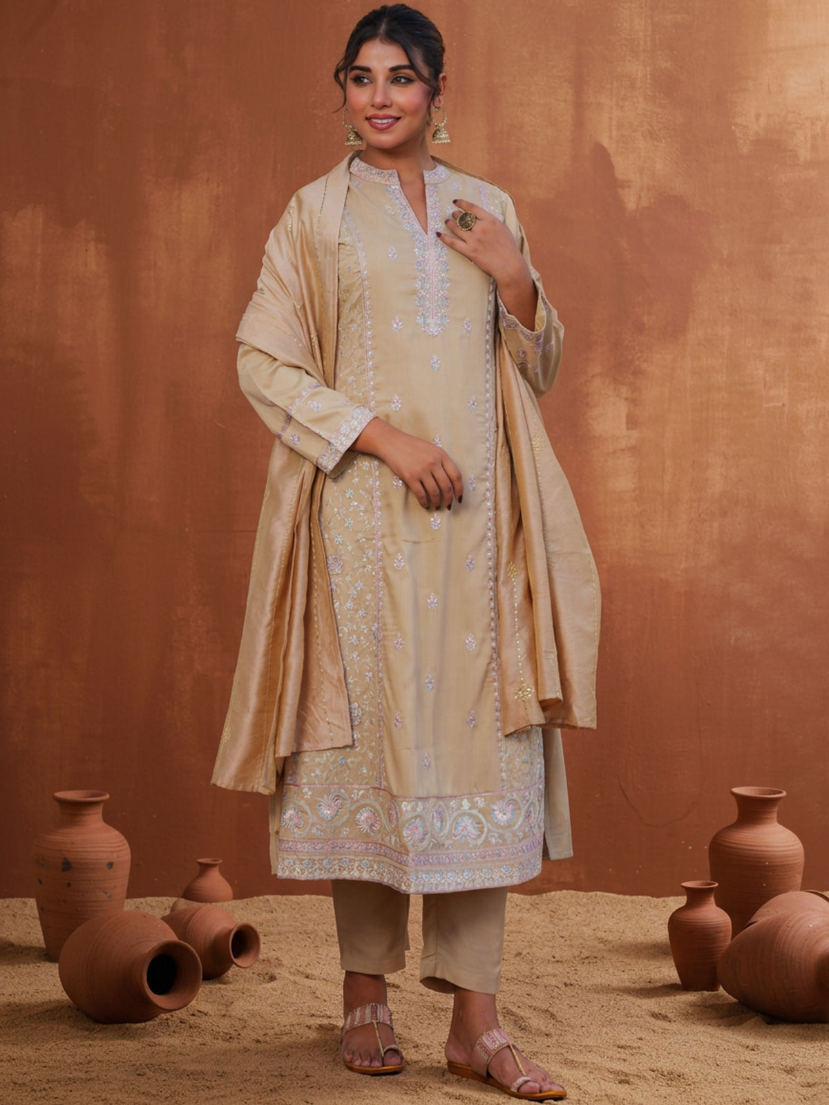 Chanderi Solid Sand Dupatta