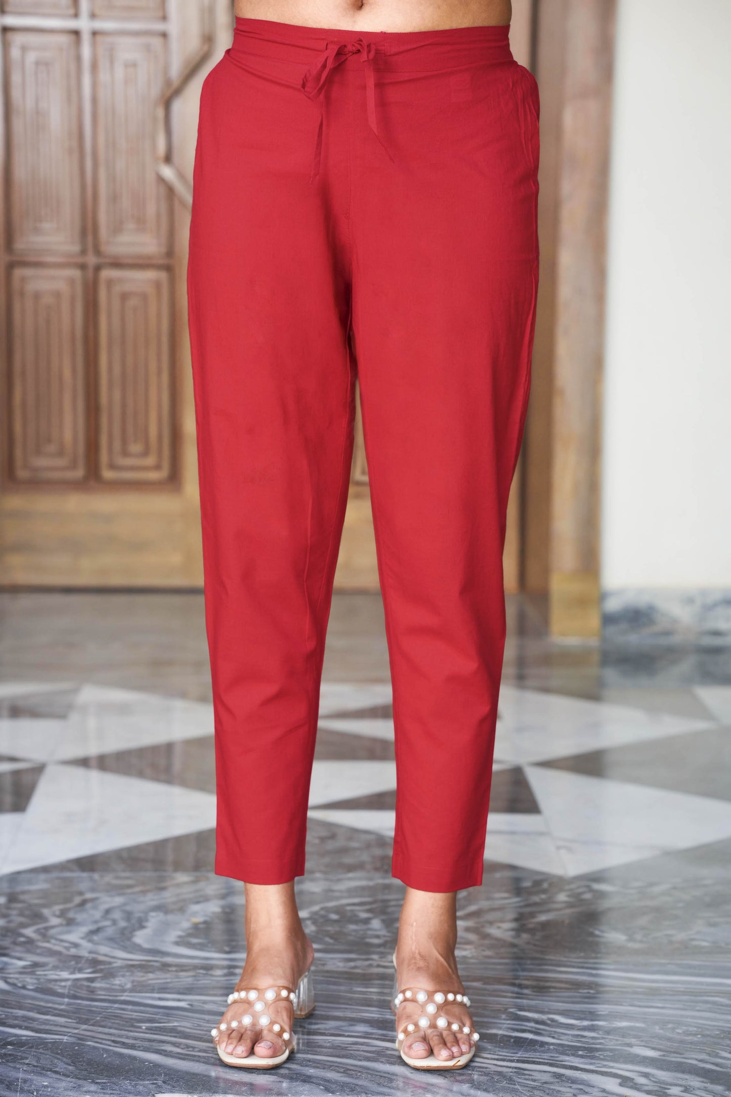 Natural Cotton Solid Red Trousers