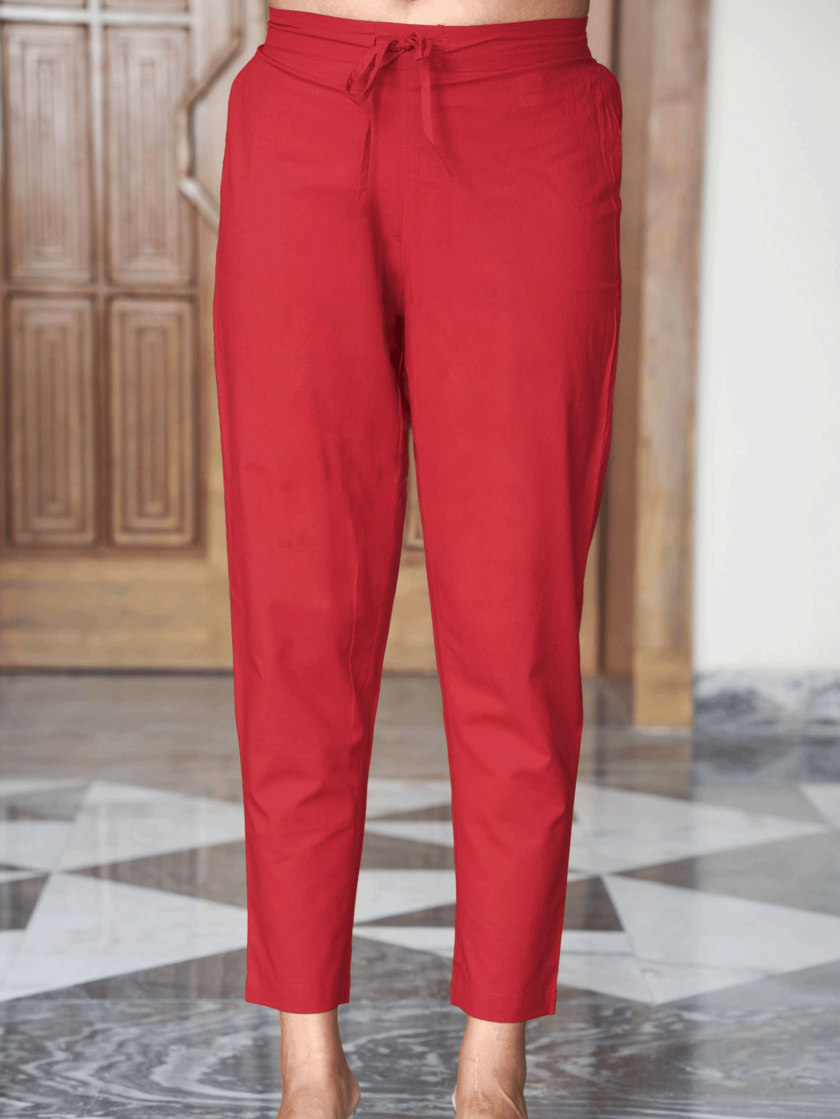 Natural Cotton Solid Red Trousers