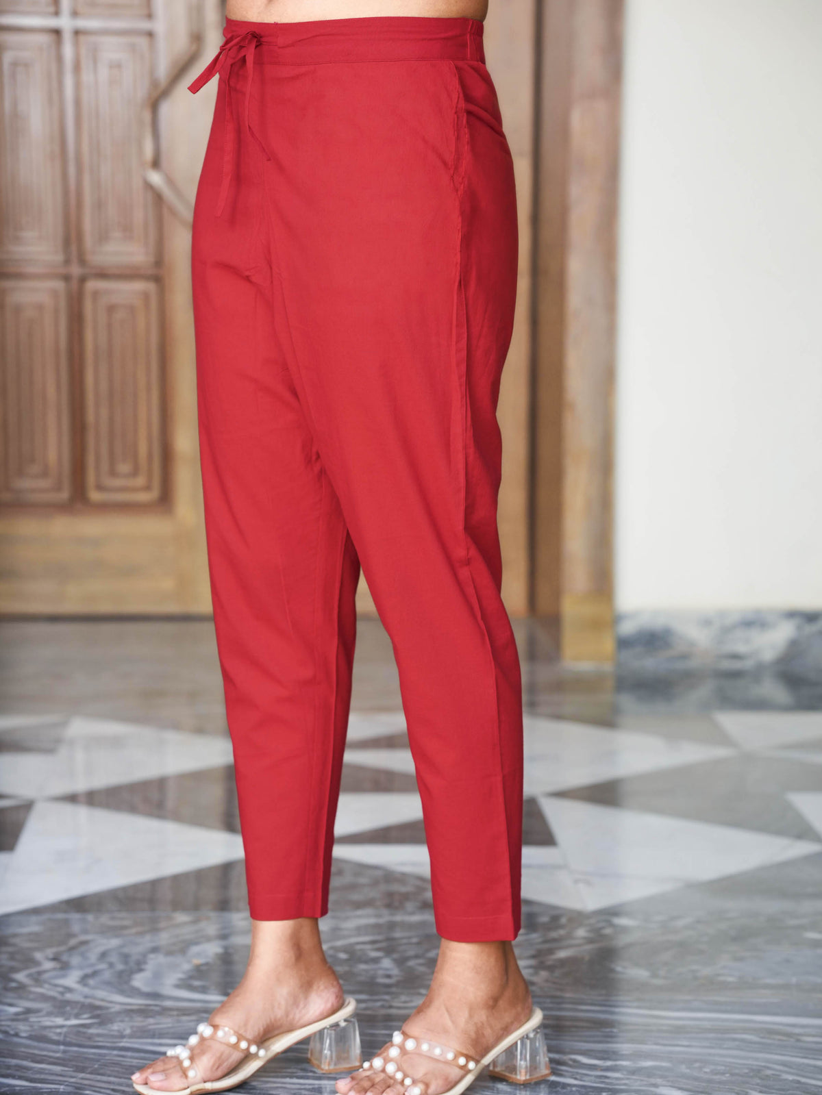 Natural Cotton Solid Red Trousers