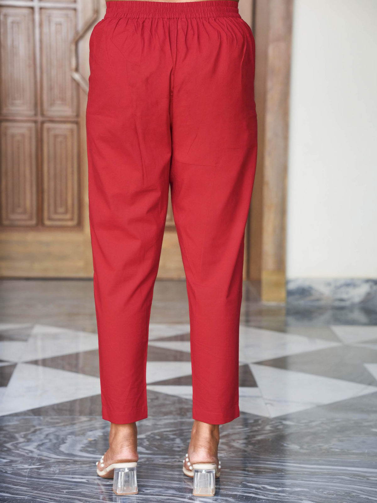 Natural Cotton Solid Red Trousers