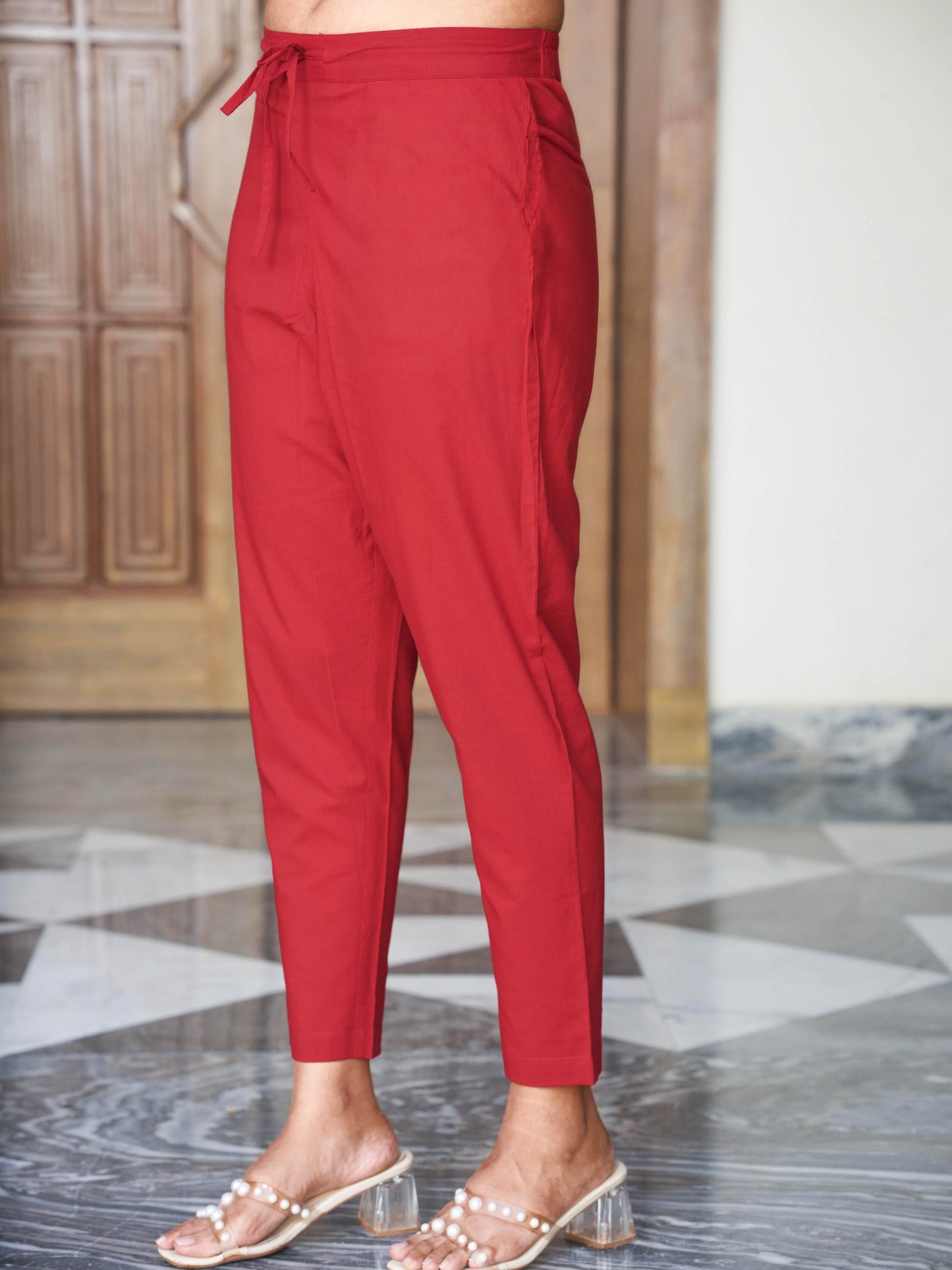 Embroidered Georgette Solid Red Anarkali Kurta