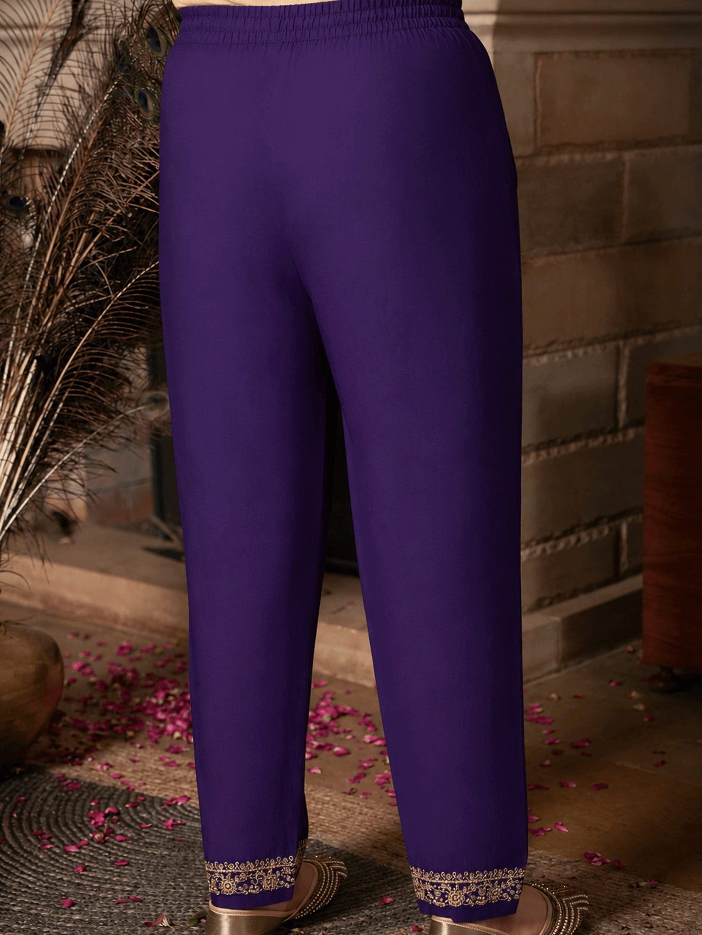 Chanderi Solid Purple Trousers