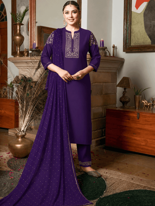 Chiffon Gold foil Purple Dupatta