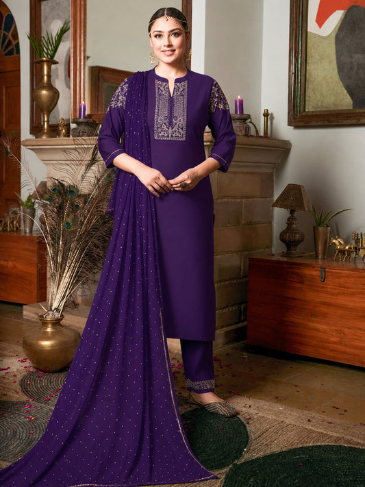 Chiffon Gold foil Purple Dupatta