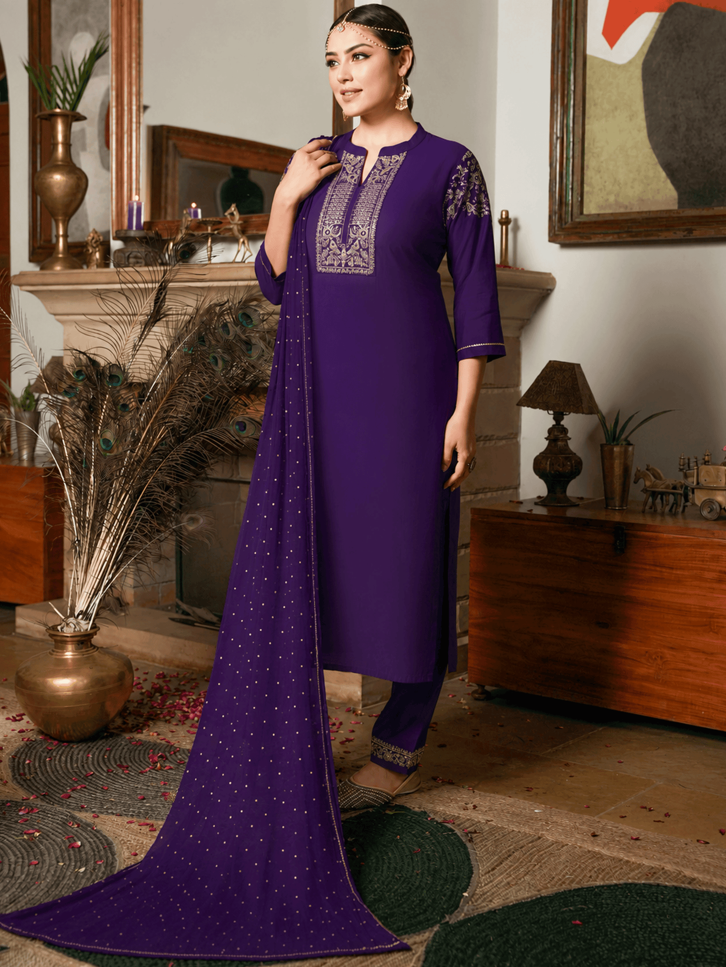 Chiffon Gold foil Purple Dupatta