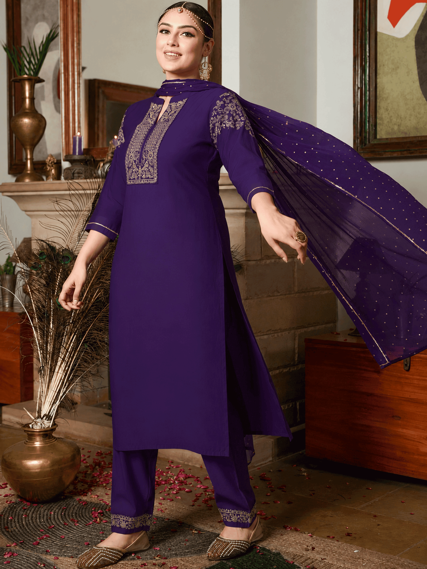 Chiffon Gold foil Purple Dupatta