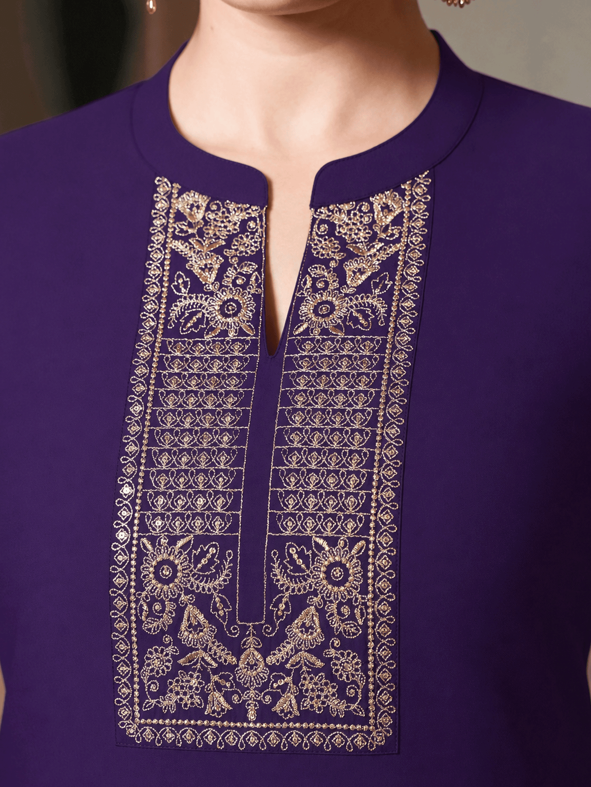 Embroidered Chanderi Solid Purple Straight Kurta