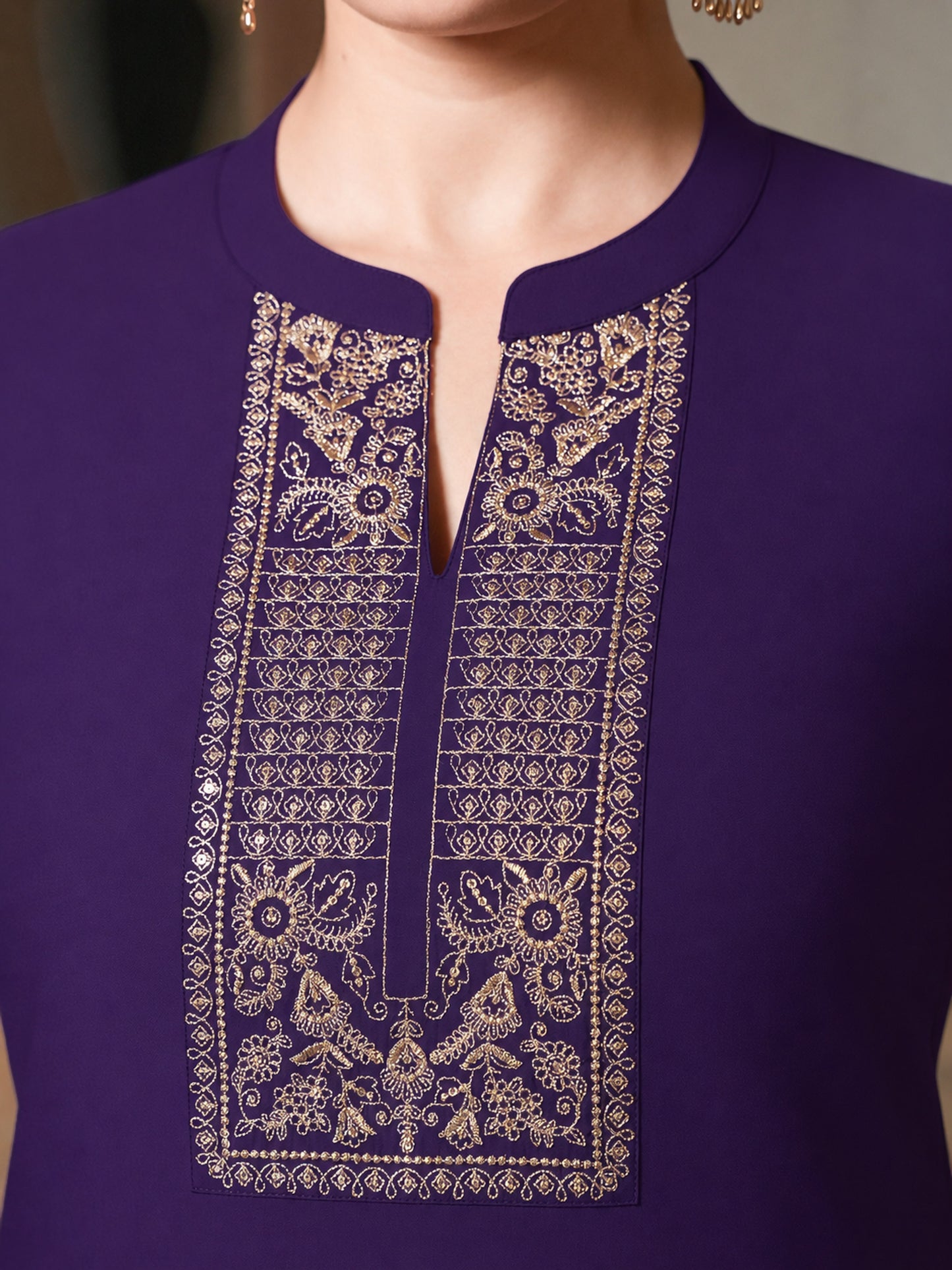 Embroidered Chanderi Solid Purple Kurta