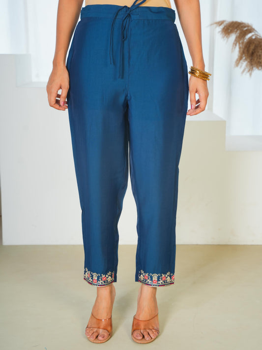 Chanderi Solid Teal Trousers