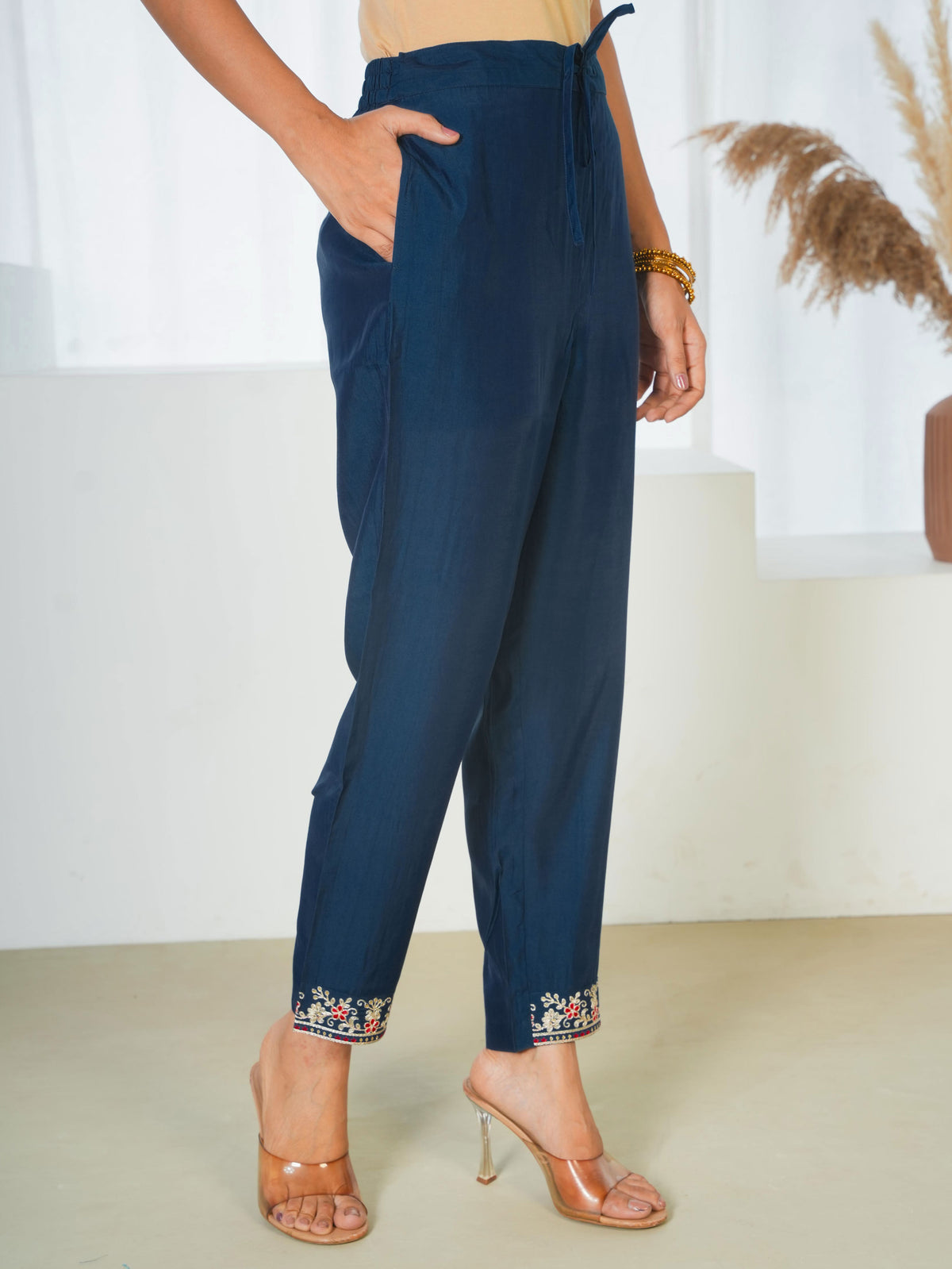 Chanderi Solid Teal Trousers