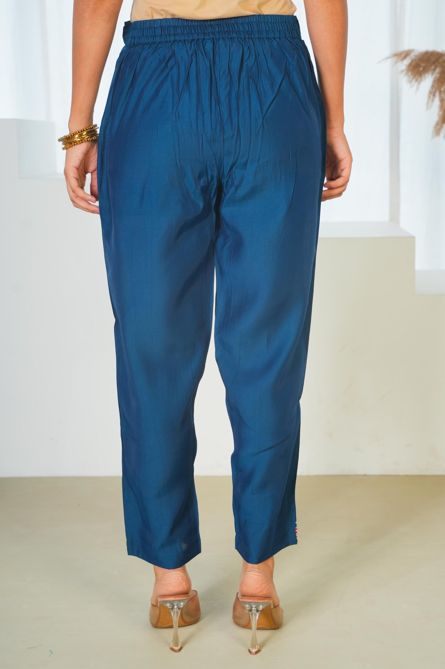 Chanderi Solid Teal Trousers