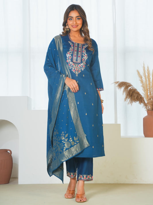 Silk Jacquard Solid Teal Dupatta