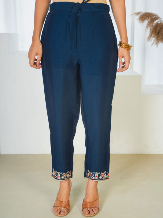 Chanderi Solid Teal Trousers