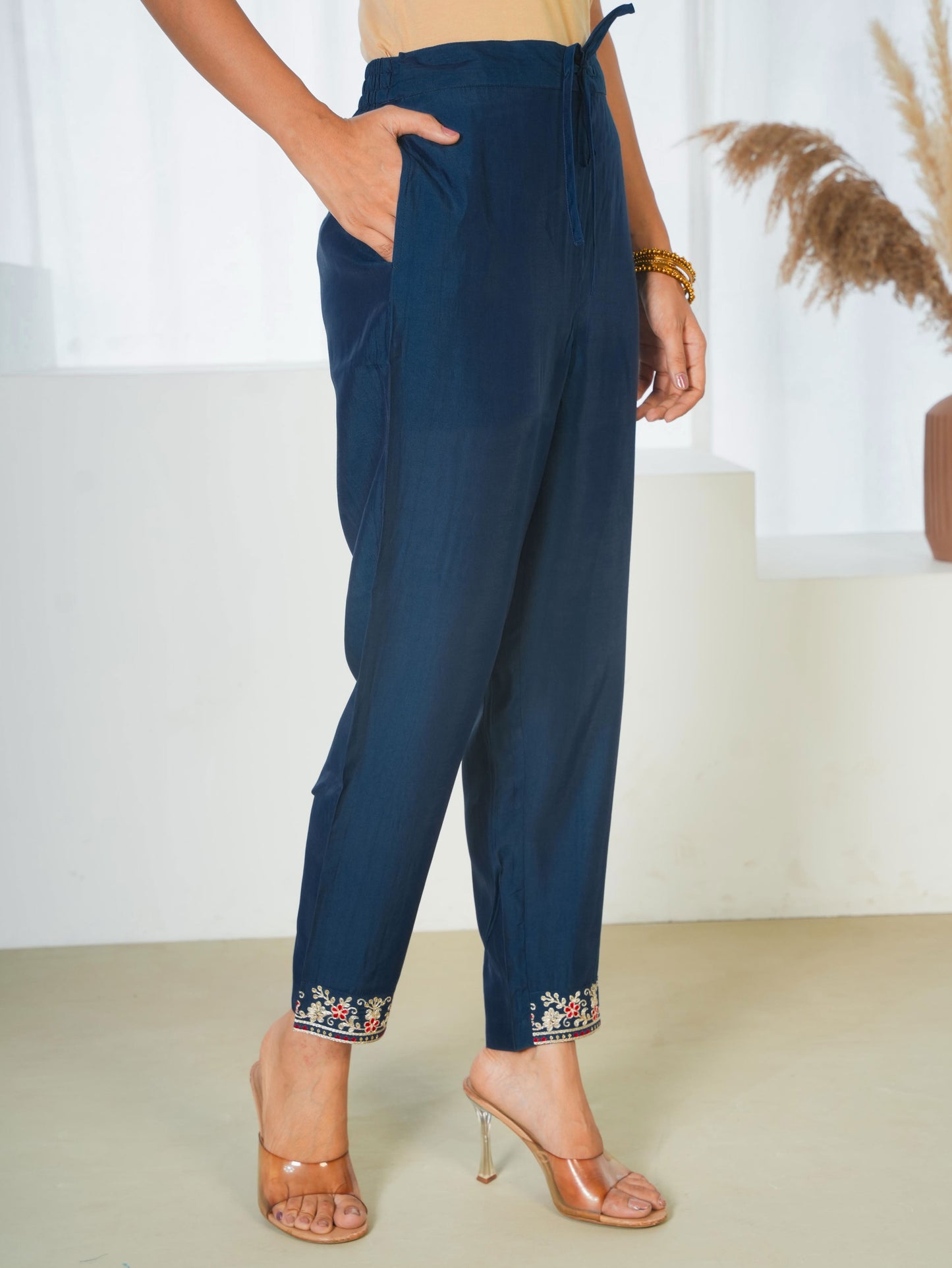 Chanderi Solid Teal Trousers