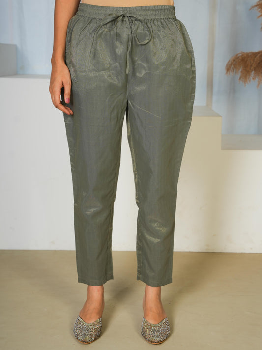 Crepe Solid Grey Trousers
