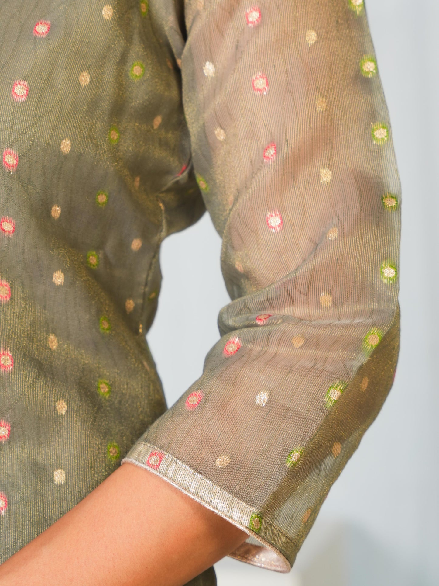 Embroidered Moss Jacquard Solid Straight Grey Kurta
