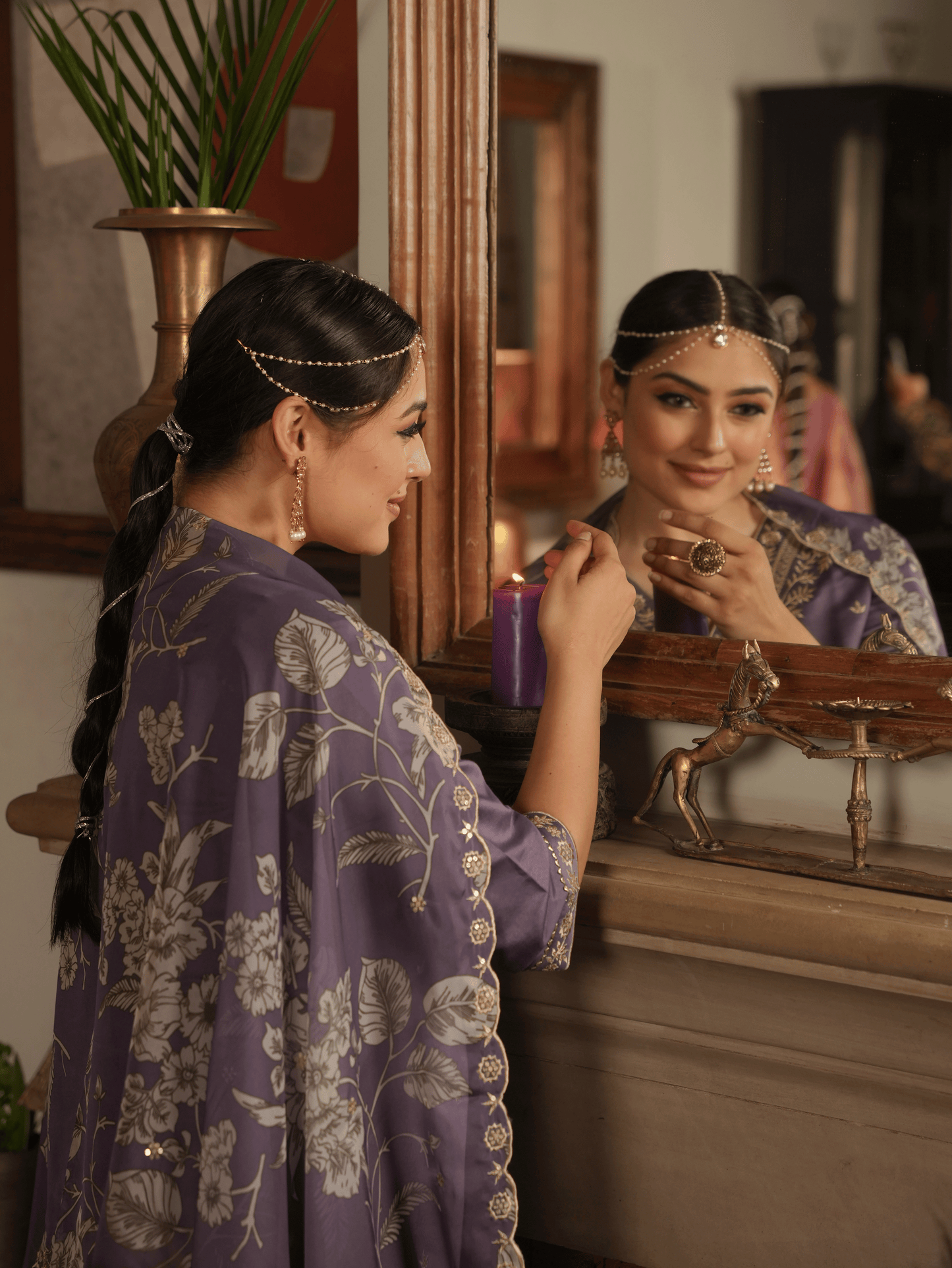 Embroidered Poly Silk Purple Kurta