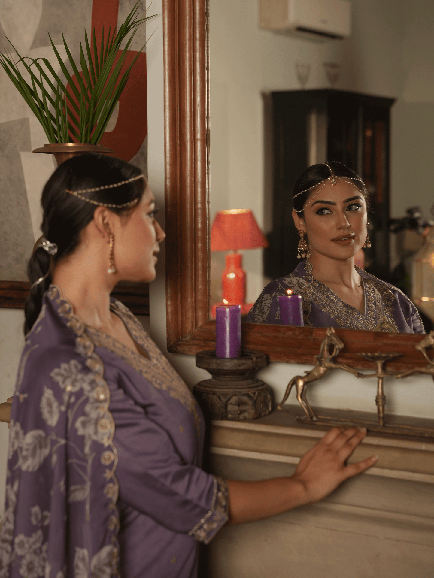 Embroidered Poly Silk Purple Kurta