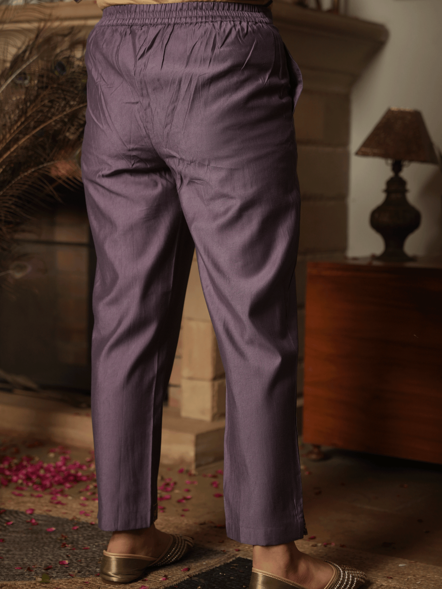 Embroidered Poly Silk Purple Kurta