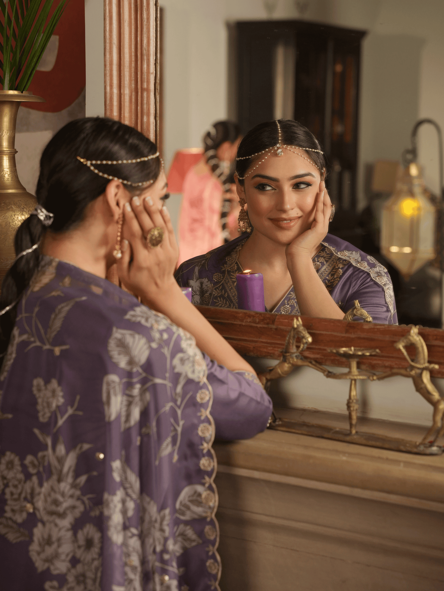 Embroidered Poly Silk Purple Kurta