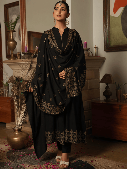 Viscose Gold foil Black Dupatta