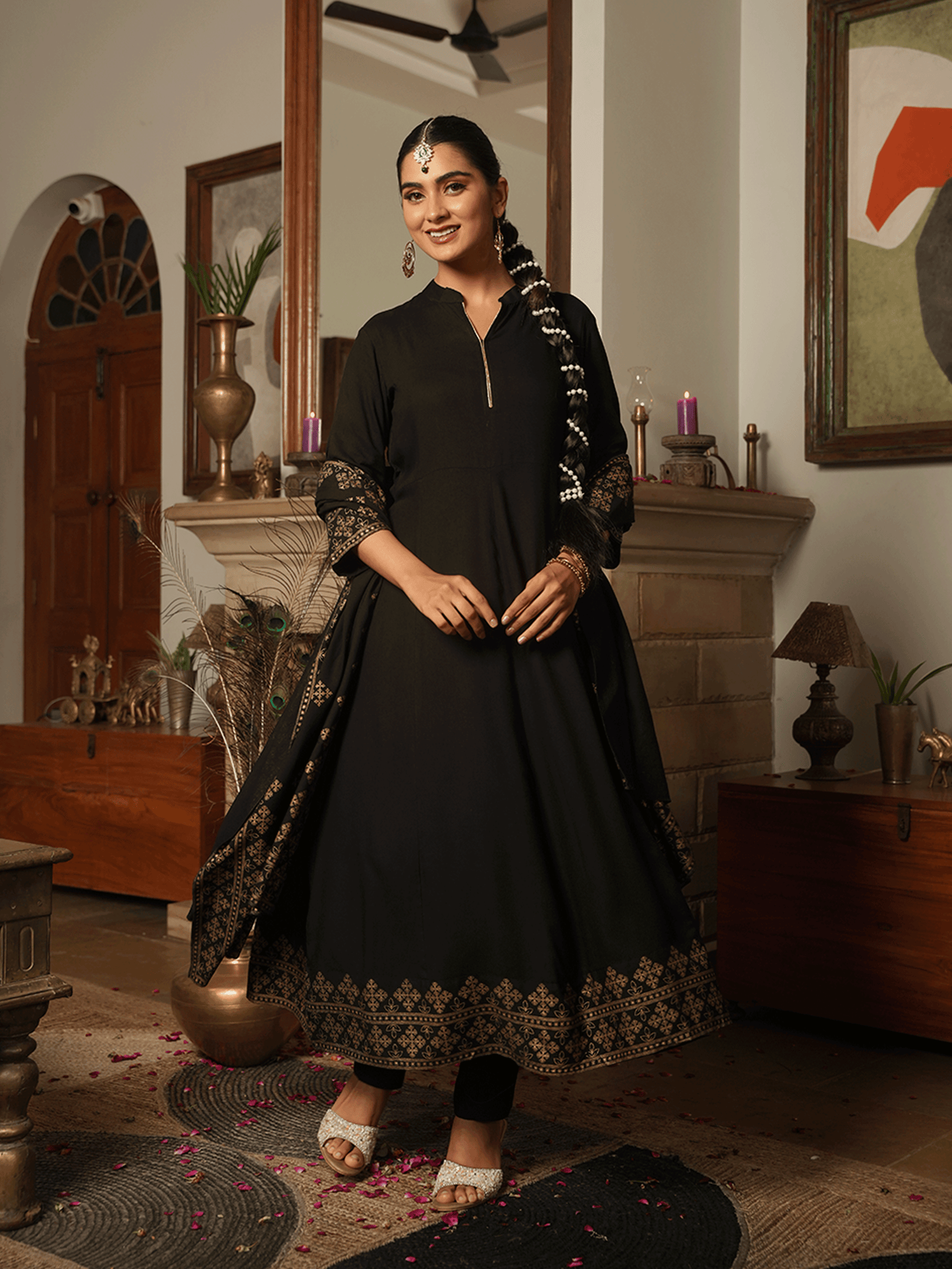 Viscose Gold foil Black Dupatta