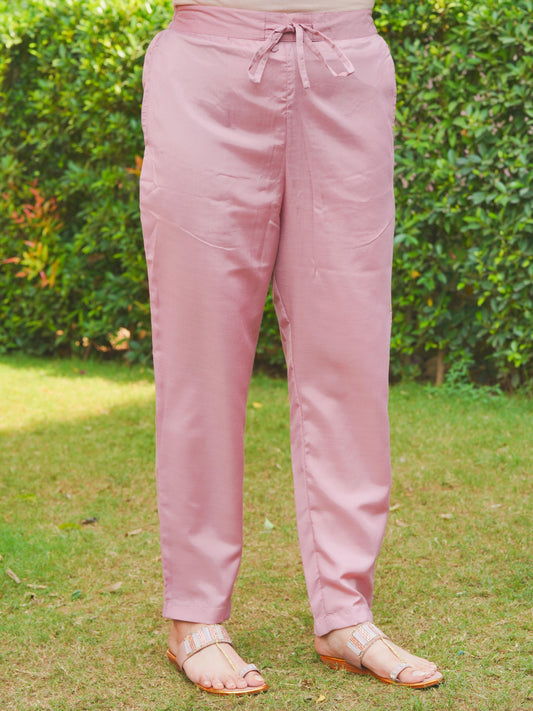 Blended Silk Solid Baby Pink Trousers